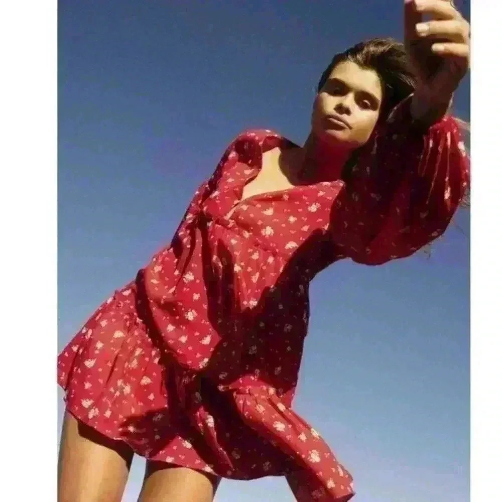 {Billabong x Wrangler} Falling For You Floral Ruffle Dress in Red- Women's Small - Picture 2 of 12
